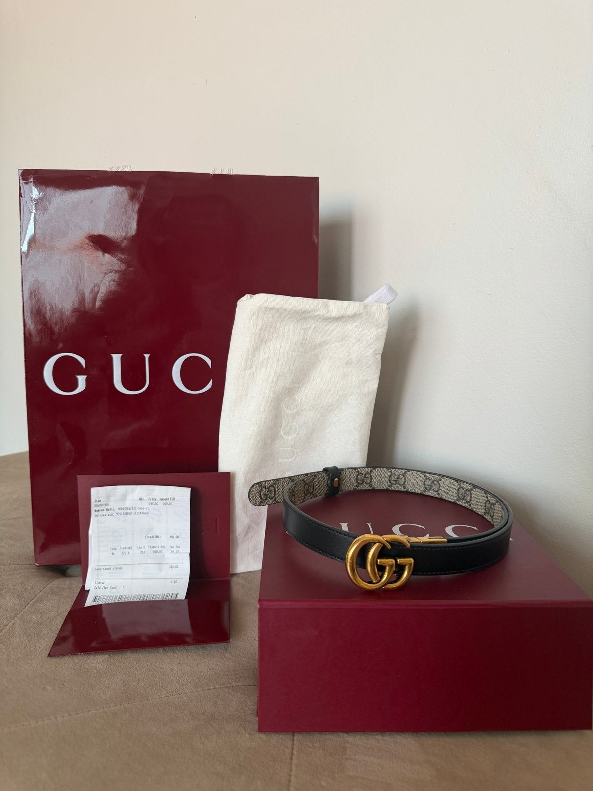 Gucci GG Riem met Dubbele G Gesp, 80 tot 90 cm, Echt leder, Heupriem, Ophalen of Verzenden