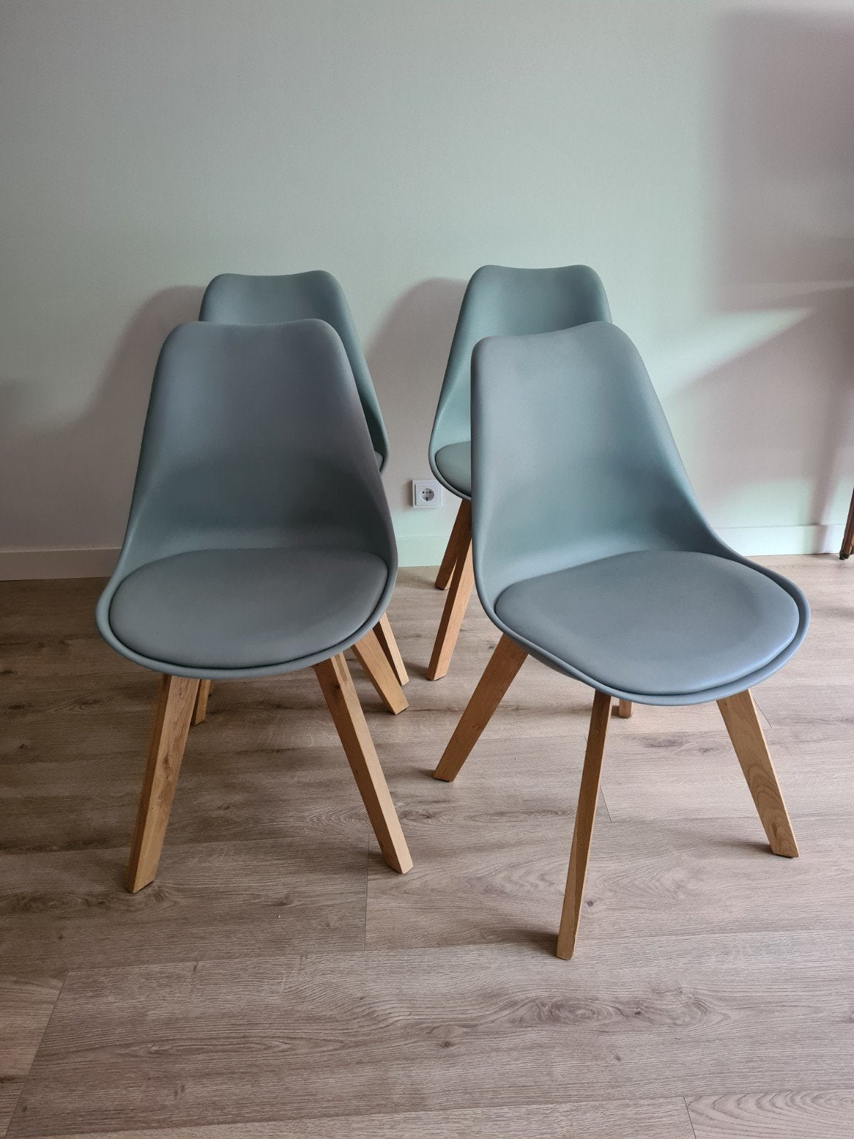 Stoelen, eetkamerstoelen, kuipstoelen, lichtgrijs, eik, TEAB, Huis en Inrichting, Stoelen, Ophalen, Leer, Gebruikt, Vier