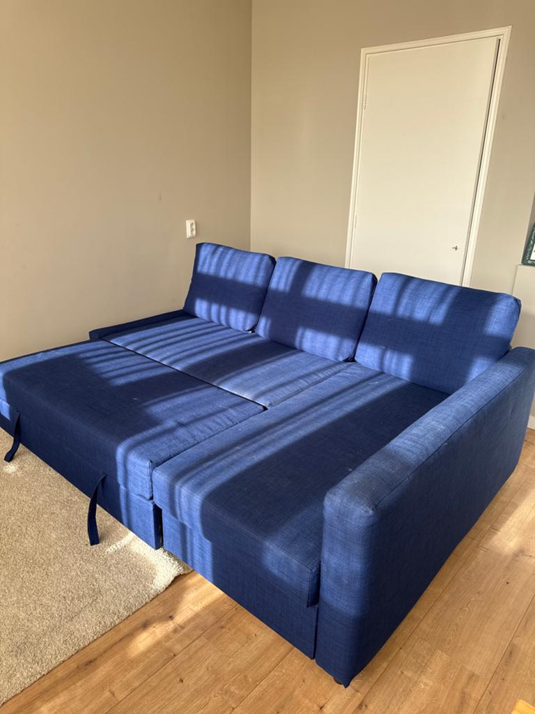 Blauwe 3-zitsbank / slaapbank – goede staat, Ophalen, Gebruikt, 75 tot 100 cm, Tweepersoons