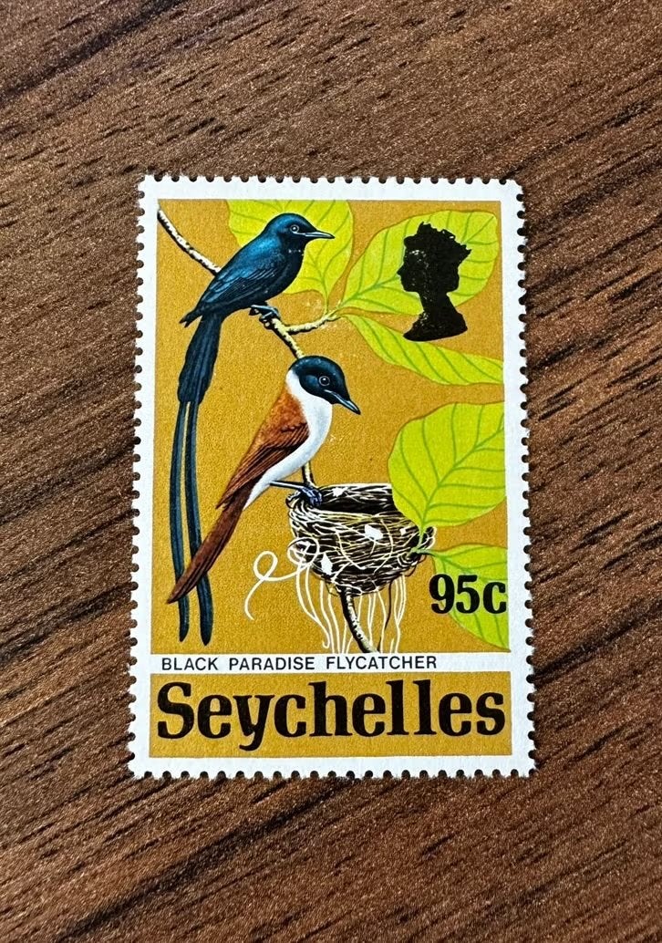 Seychellen 1972 vogels postzegel - Black Paradise Flycatcher, Ophalen of Verzenden