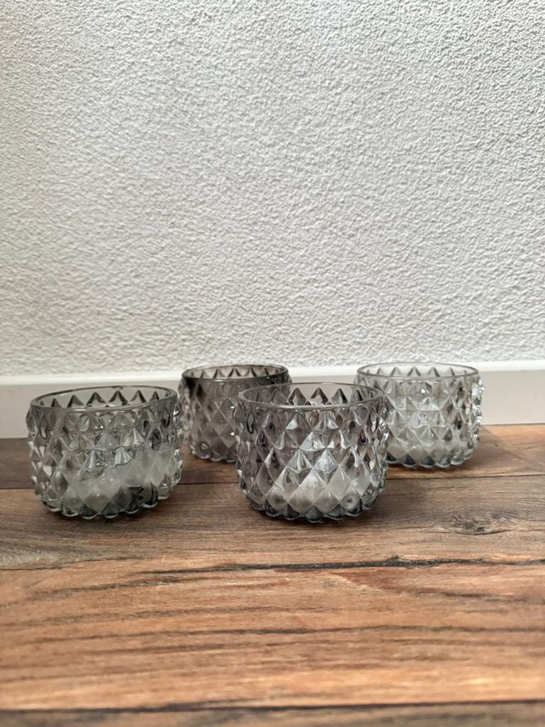 Waxinelicht houders van de Hema (4 stuks!), Overige materialen, Gebruikt, Ophalen of Verzenden, Grijs