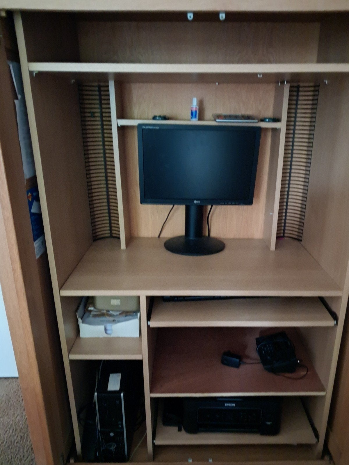Houten computerkast met Opbergruimte, Ophalen, Gebruikt, 70 tot 120 cm, Klassiek