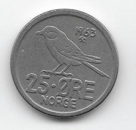 Noorwegen 25 øre 1963 KM# 407, Verzenden, Overige landen, Losse munt