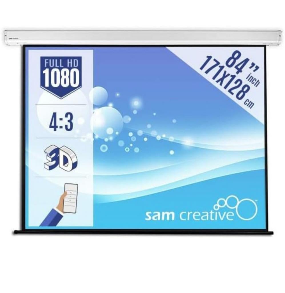 Sam Creative Elektrisch Projectie beamer scherm 84 inch, Audio, Tv en Foto, Projectieschermen, Nieuw, Elektrisch, Ophalen