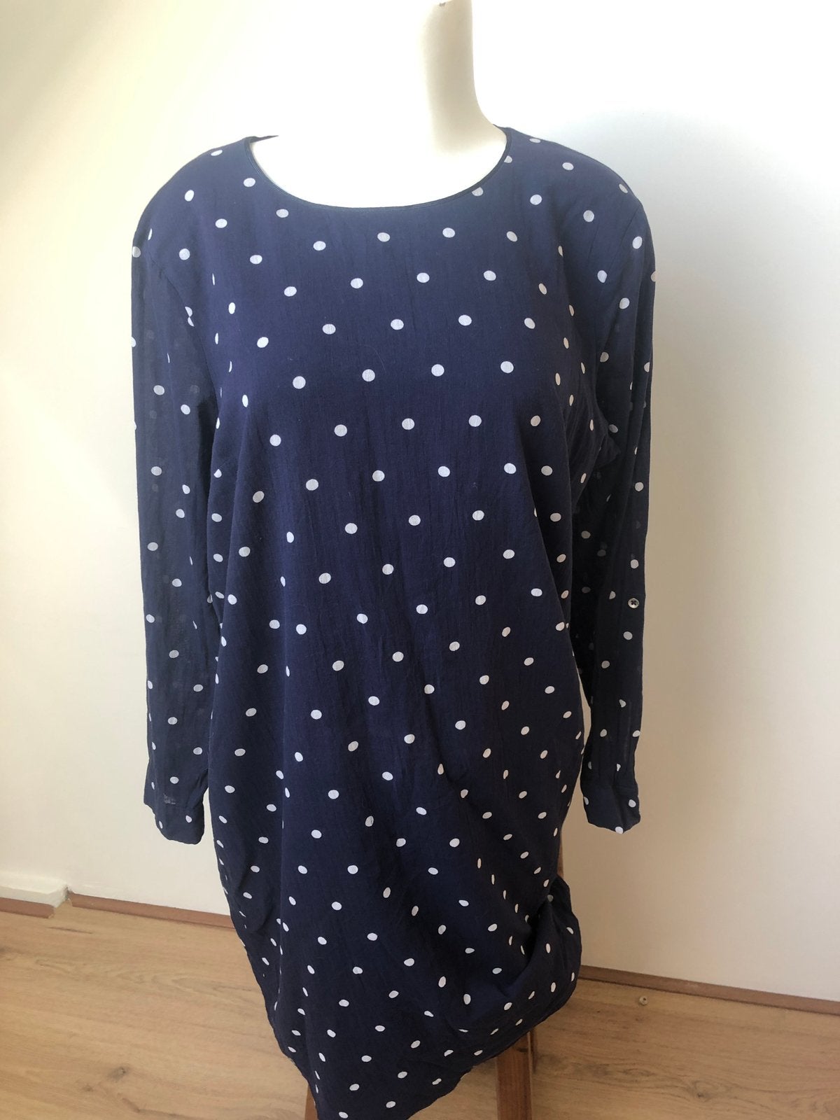 McGregor donkerblauw stippen dots jurkje 46 lester jayla, Blauw, Maat 46/48 (XL) of groter, Ophalen of Verzenden, Zo goed als nieuw