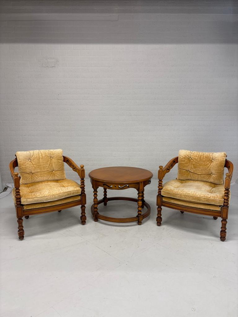 Vintage Giorgetti set: 2 stoelen en tafeltje - Okergeel, Ophalen