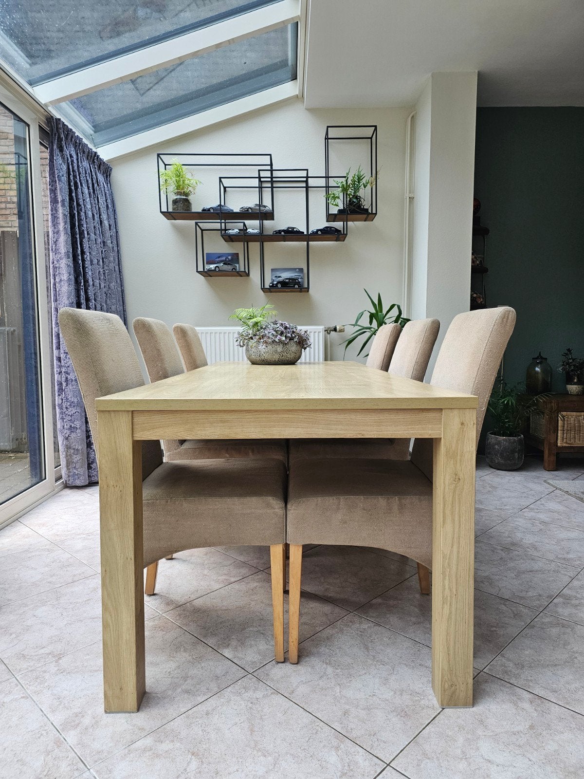 eettafel 220 x 90 + 6 stoelen, Ophalen, Gebruikt, 200 cm of meer, 50 tot 100 cm