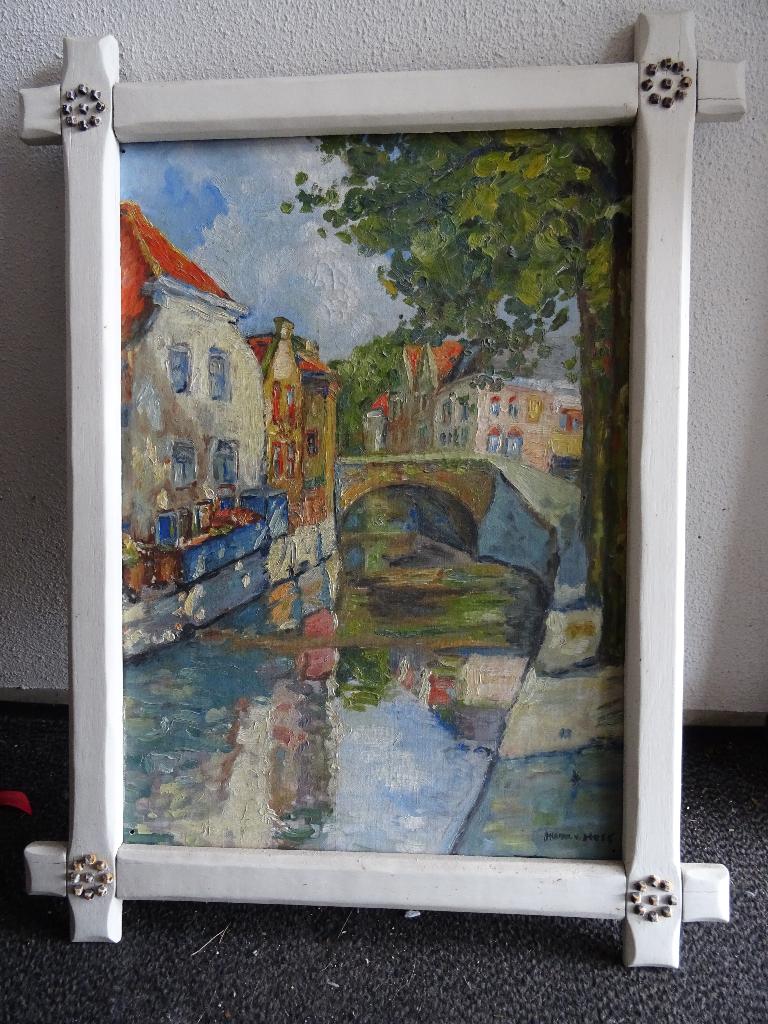 Schilderij Dorpsgezicht, Antiek en Kunst, Kunst | Schilderijen | Klassiek, Ophalen