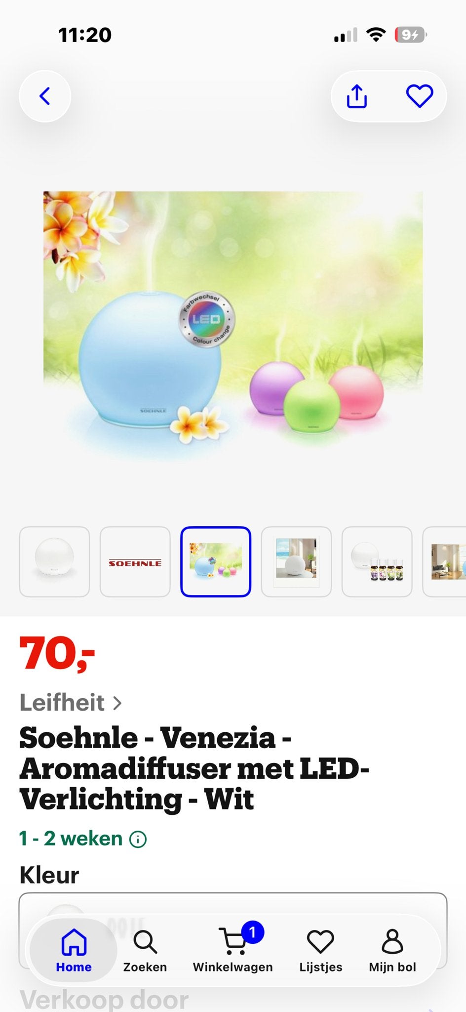 Soehnle Venezia Aromadiffuser met LED-Verlichting - Wit, Ophalen, Zo goed als nieuw, Modern, Wit