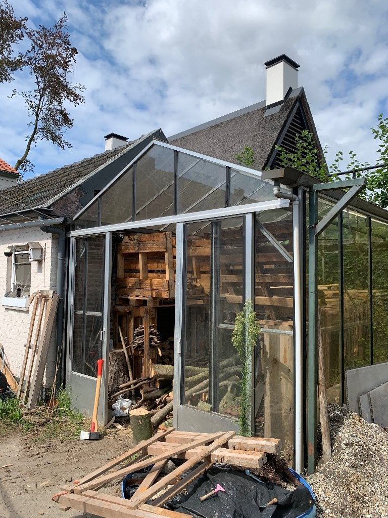Glazen en aluminium kas, Tuin en Terras, Kassen, Ophalen, Gebruikt, Muurkas, Glas
