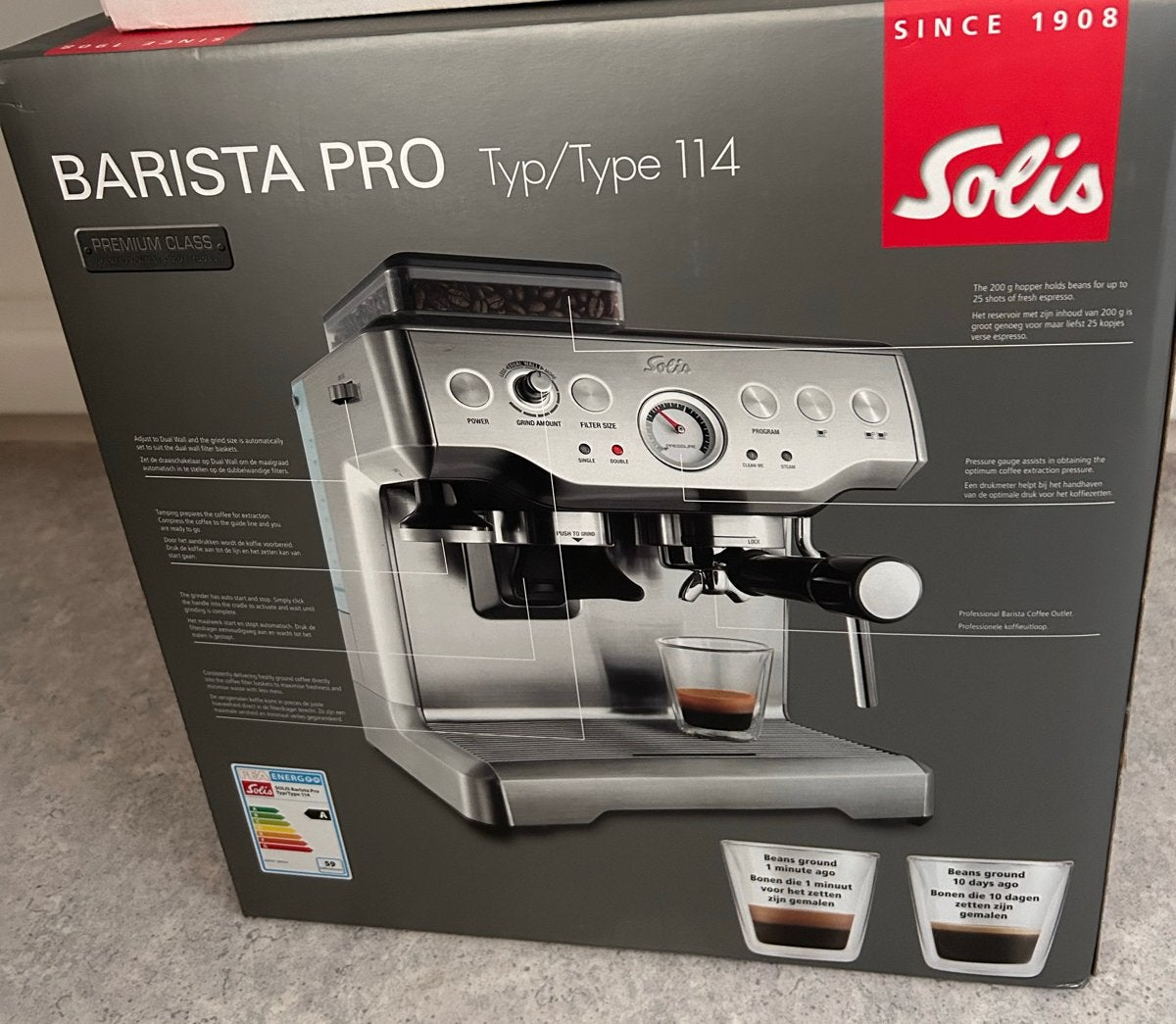 Solis Barista Pro Typ 114 Espressomachine - Nieuw in doos, Espresso apparaat, Zo goed als nieuw, Afneembaar waterreservoir, Koffiebonen