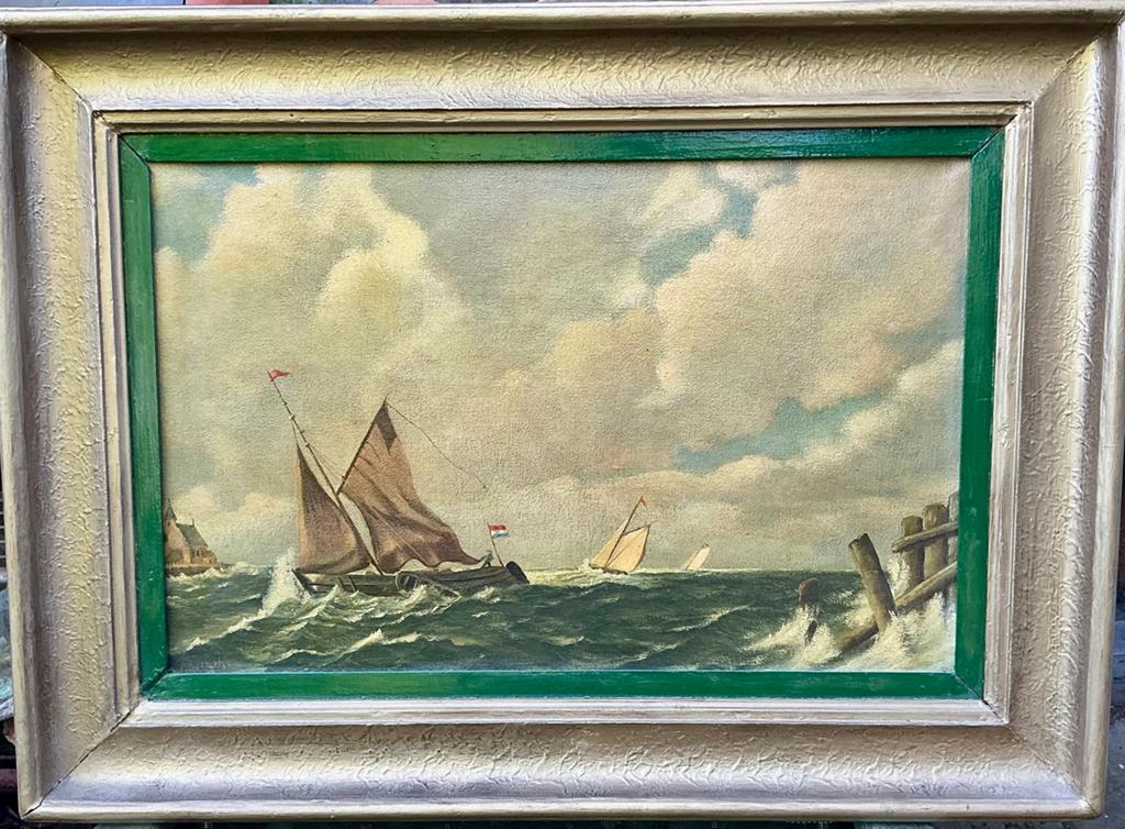 P. Gillich? Zeegezicht. ( katwijk, nieuwe kerk?), Antiek en Kunst, Ophalen of Verzenden