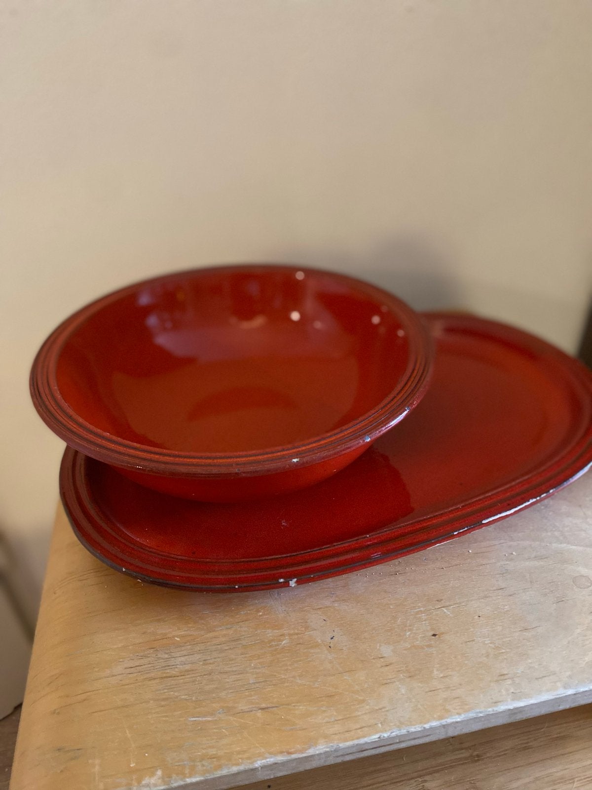 Vintage Gerz West Germany Serveerschaal en Kom - Rood, Ophalen of Verzenden