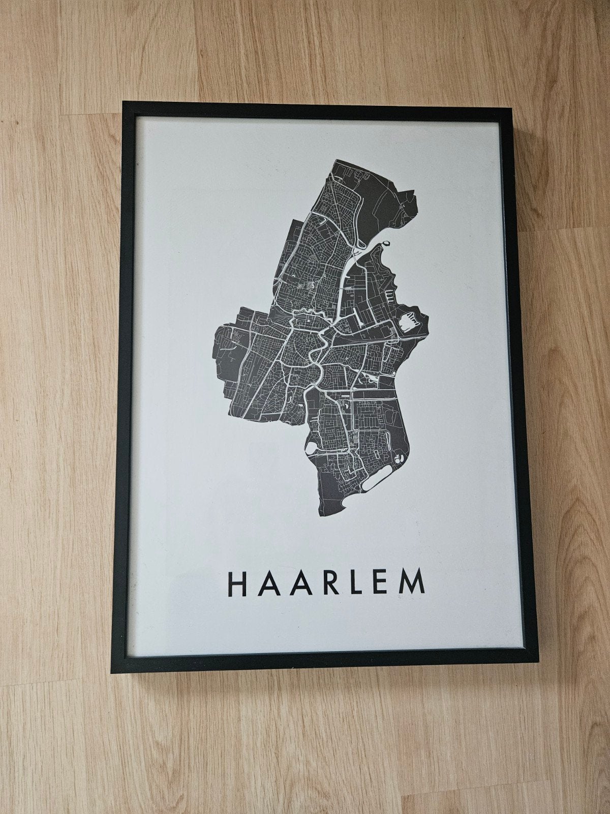 Haarlem kaart poster in zwarte lijst - 72x52 cm, Ophalen, 50 – 75, Gebruikt, Foto of Poster