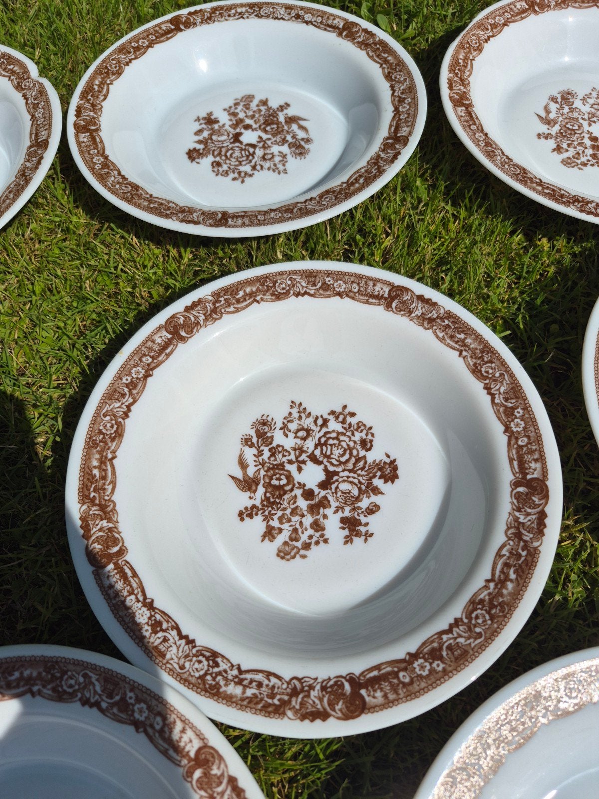 Set van 10 Arcopal France borden jaren '60, bruin decor, Antiek en Kunst, Ophalen