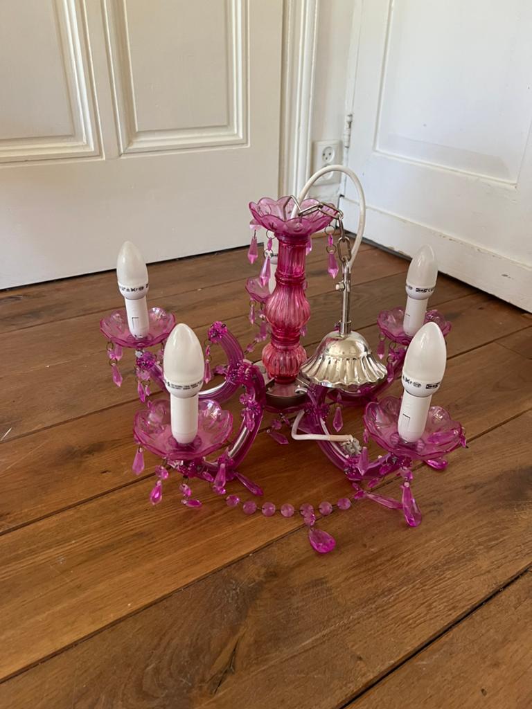Roze kroonluchter, Huis en Inrichting, Lampen | Kroonluchters, Ophalen, Zo goed als nieuw