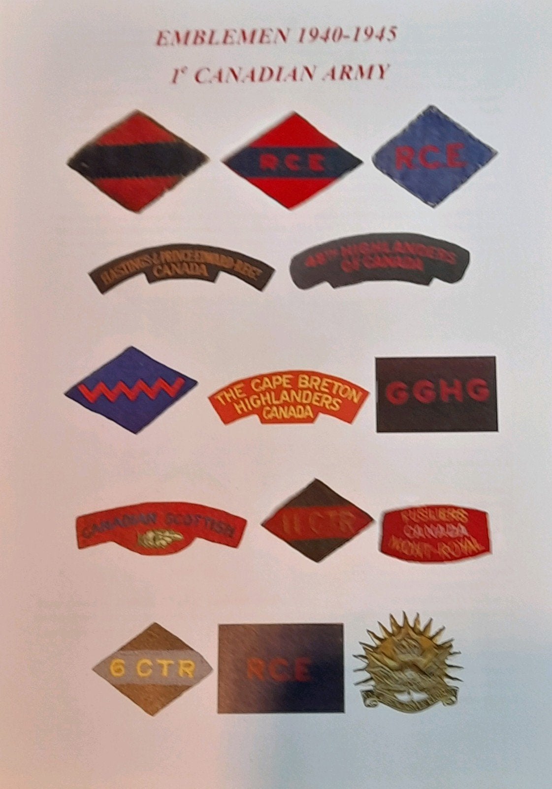 Overzicht emblemen 1e canadian army  1940 1945, Ophalen of Verzenden, Landmacht, Overige gebieden, Boek of Tijdschrift