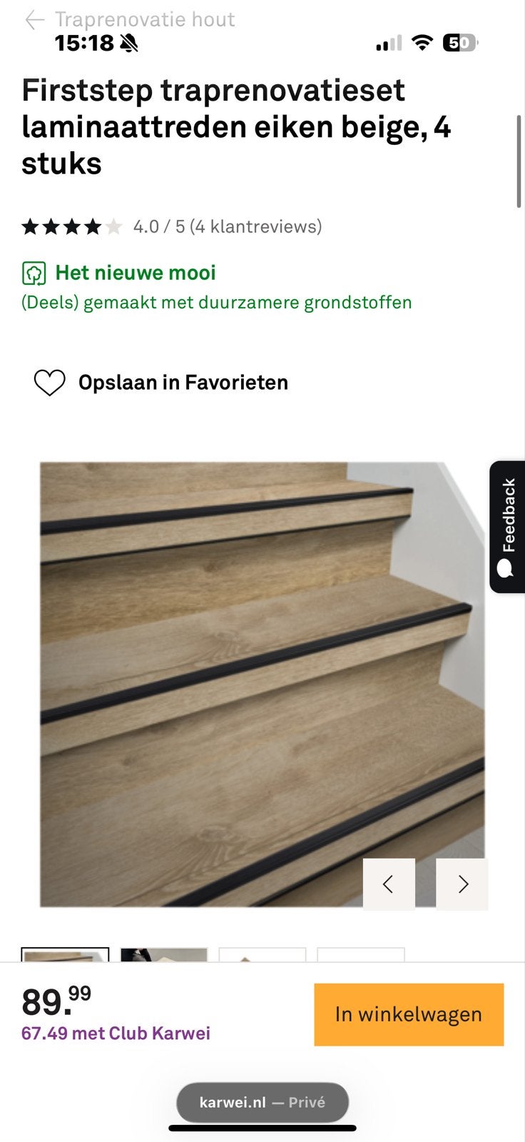 Firststep traprenovatie laminaat eikenbeige nieuw in doos 4x, Ophalen, Nieuw, Hout, Laminaat