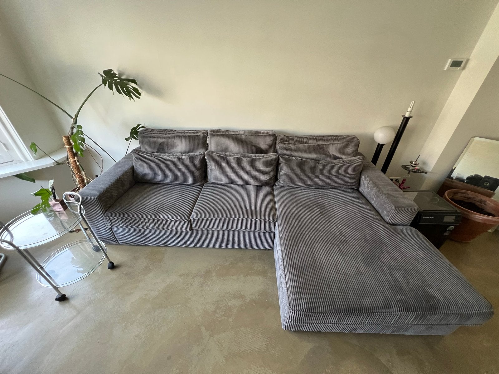 Comfortabele Grijze Hoekbank - Ribstof, Ophalen of Verzenden, Gebruikt, Stof