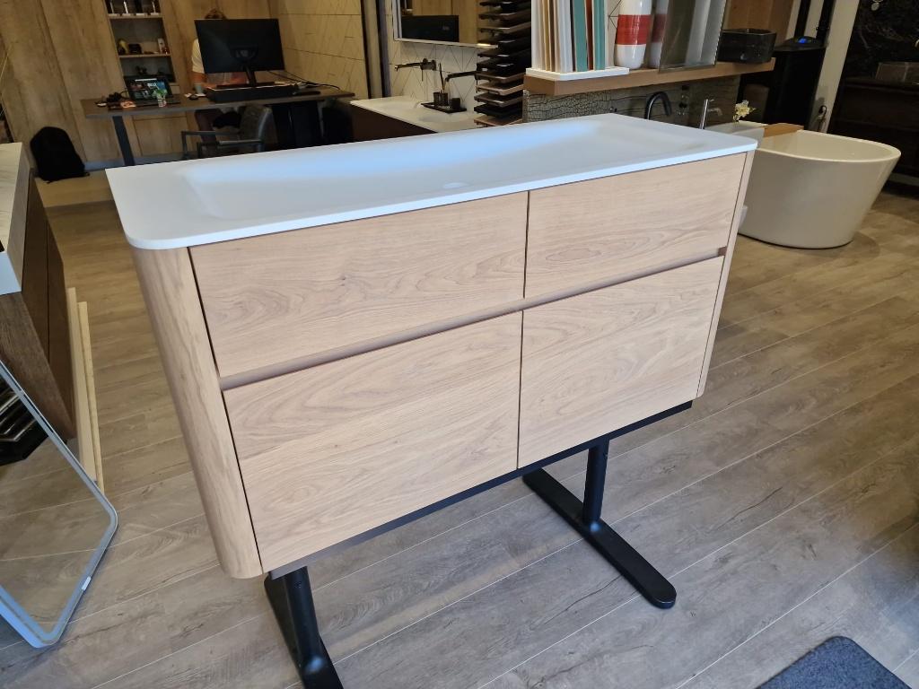 Son 120cm Massief Eiken Houten Badmeubel wastafel ronde hoek
