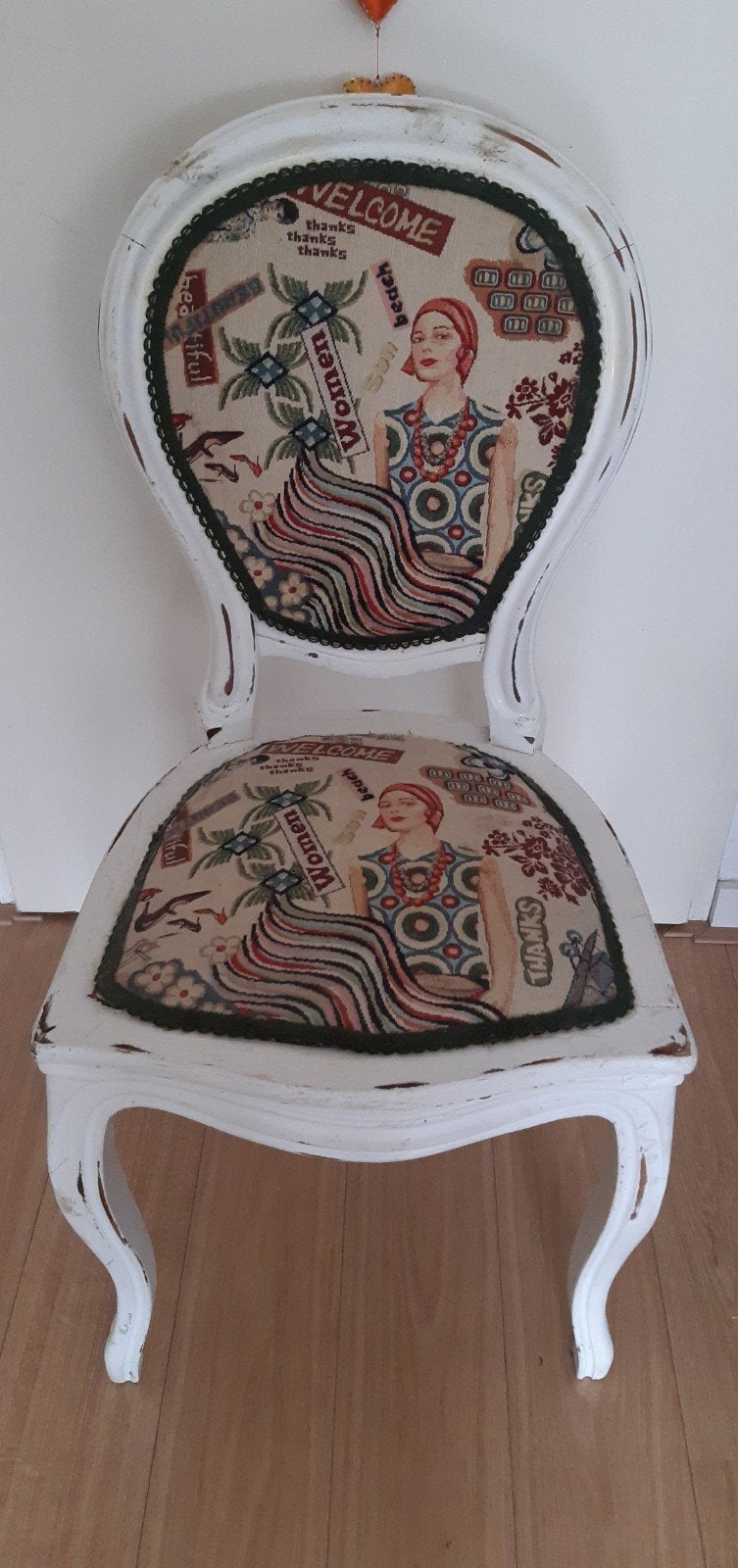 Antieke barokstoel met unieke 'Love Story' gobelinstof, Ophalen