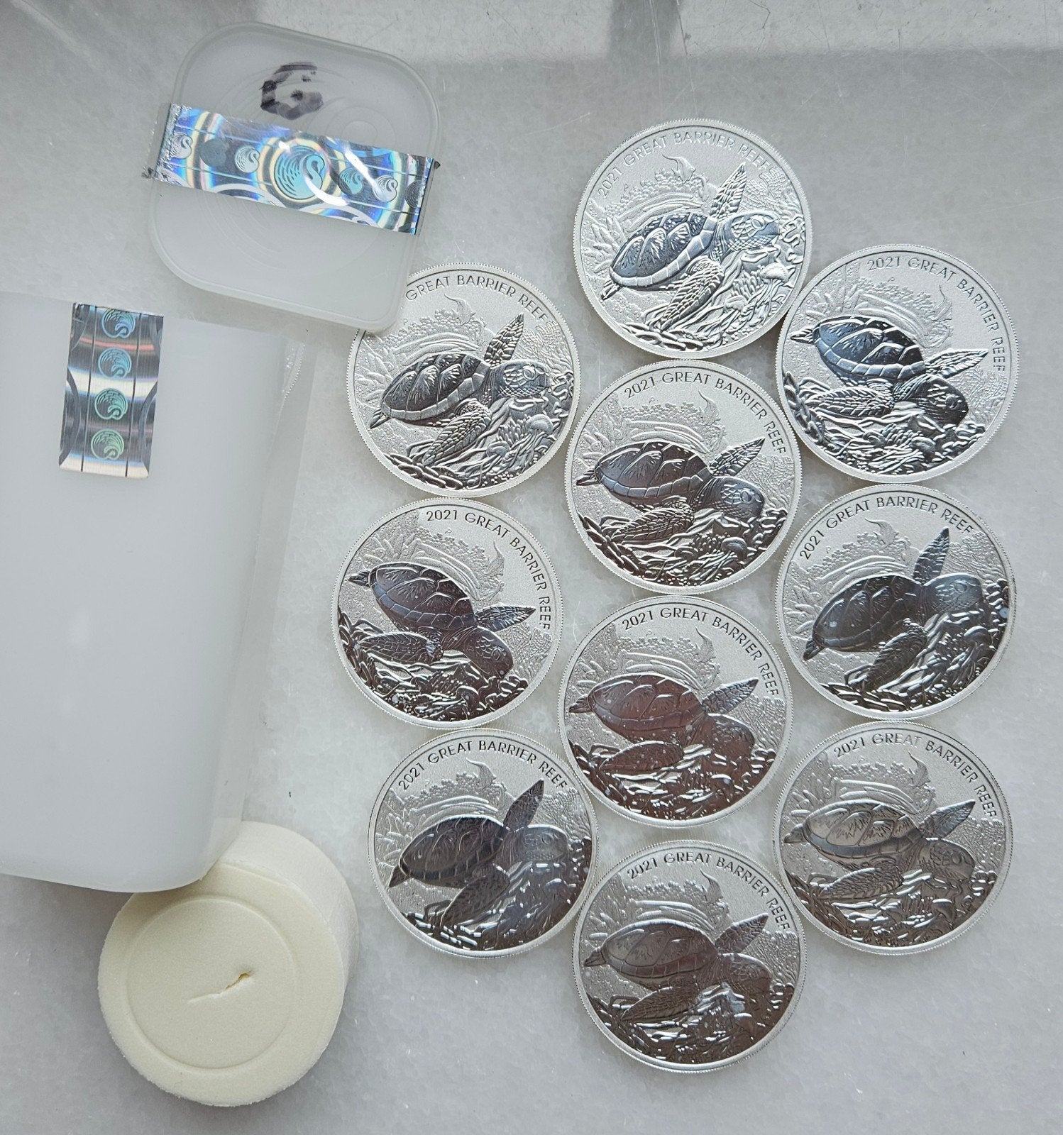 Monsterbox met 100 x 2 ounce great barrier reef 2021, Postzegels en Munten, Edelmetalen en Baren, Ophalen of Verzenden, Zilver