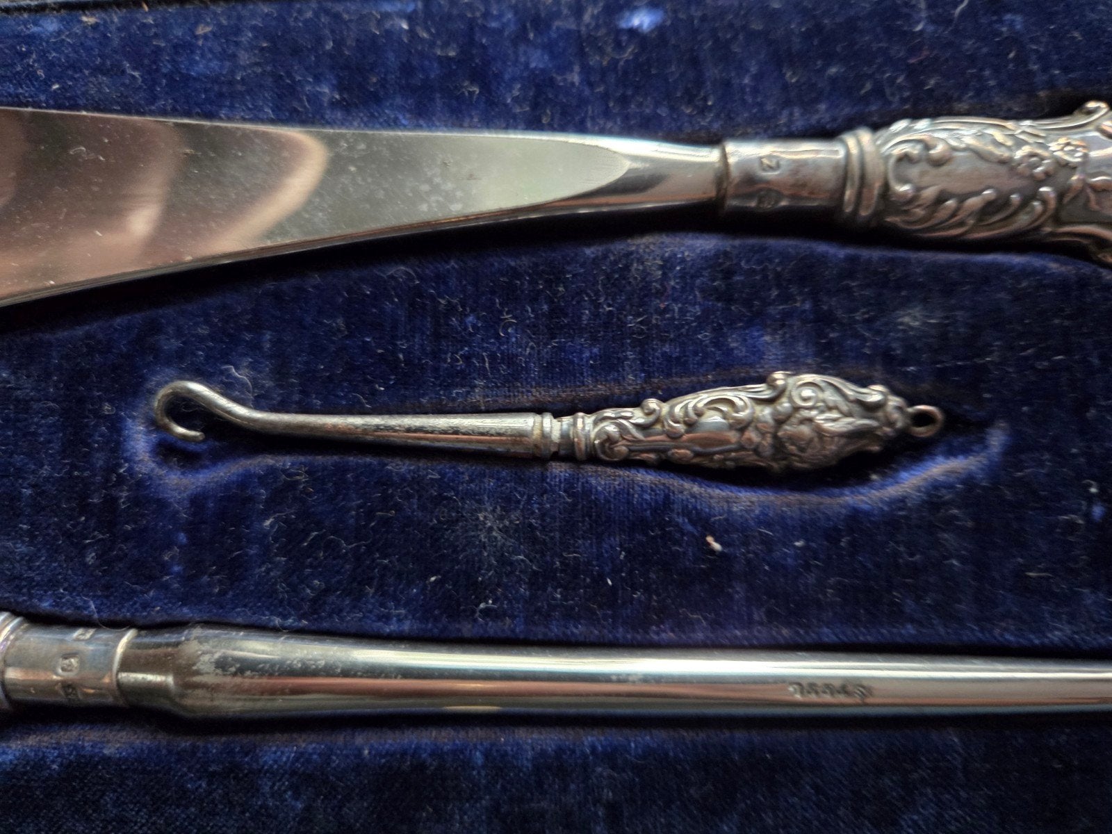 Antieke Zilveren Schoenenlepel en Knoophaken Set, Ophalen of Verzenden, Zilver
