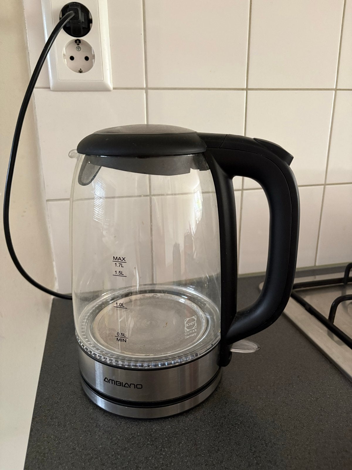 Waterkoker met licht - Ambiano 1.7L, 1 tot 2 liter, Ophalen, Gebruikt, Draadloos