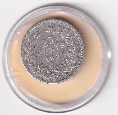 25 Cent 1897 met randtikje, Verzenden, Zilver, 25 cent, Koningin Wilhelmina