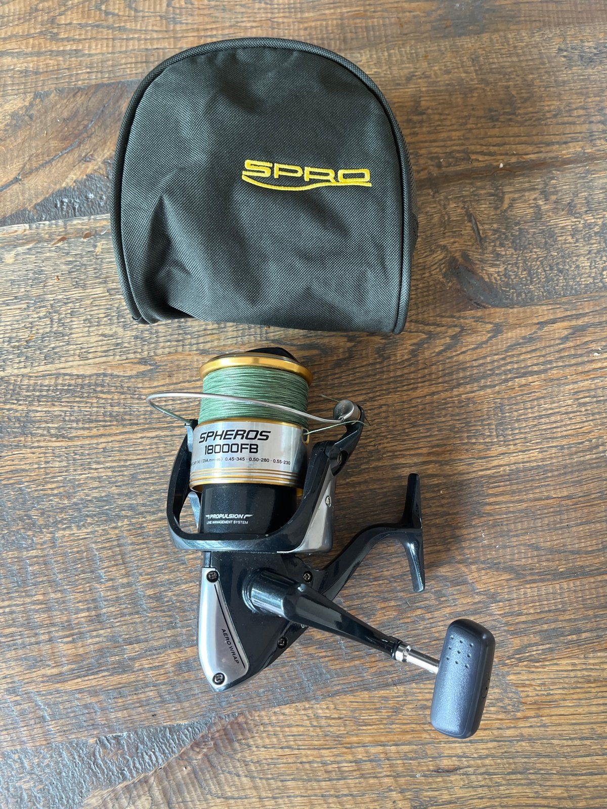 Shimano Spheros 18000FB Molen met Spro hoes, Ophalen of Verzenden, Gebruikt, Molen