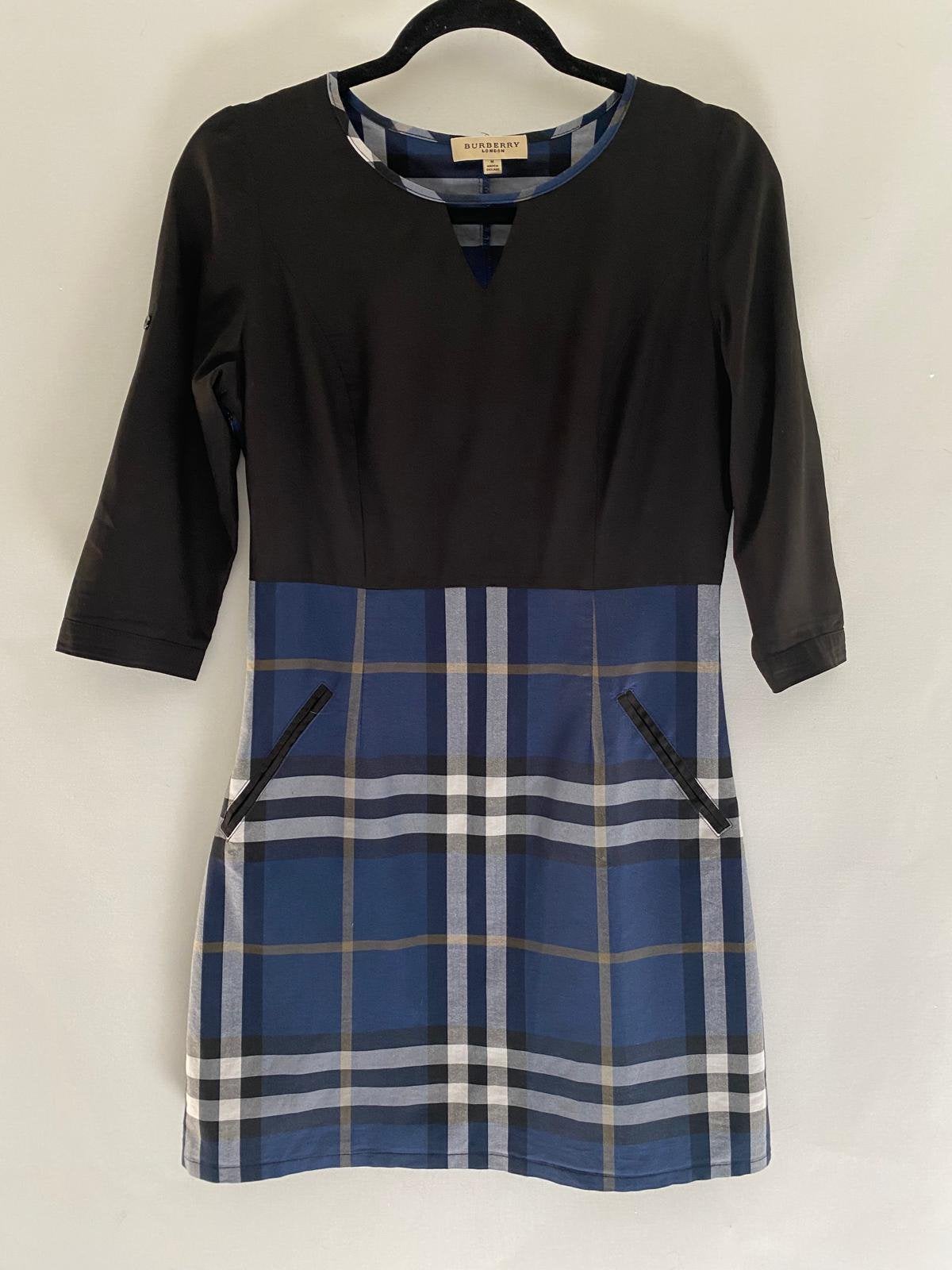 Burberry London jurk blauw geruit  | M | Made in England, Maat 38/40 (M), Blauw, Ophalen of Verzenden, Zo goed als nieuw