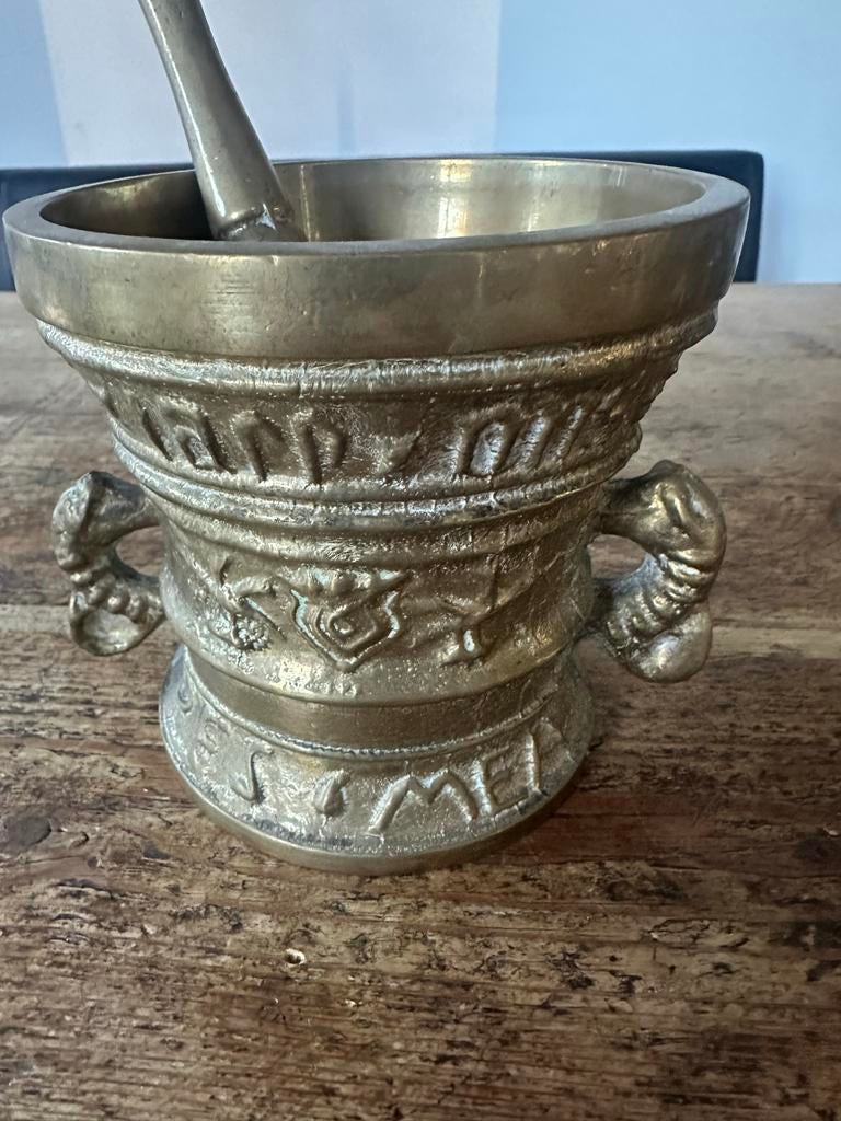 Antieke Koperen Vijzel met Stamper, Antiek en Kunst, Antiek | Koper en Brons, Koper, Ophalen of Verzenden