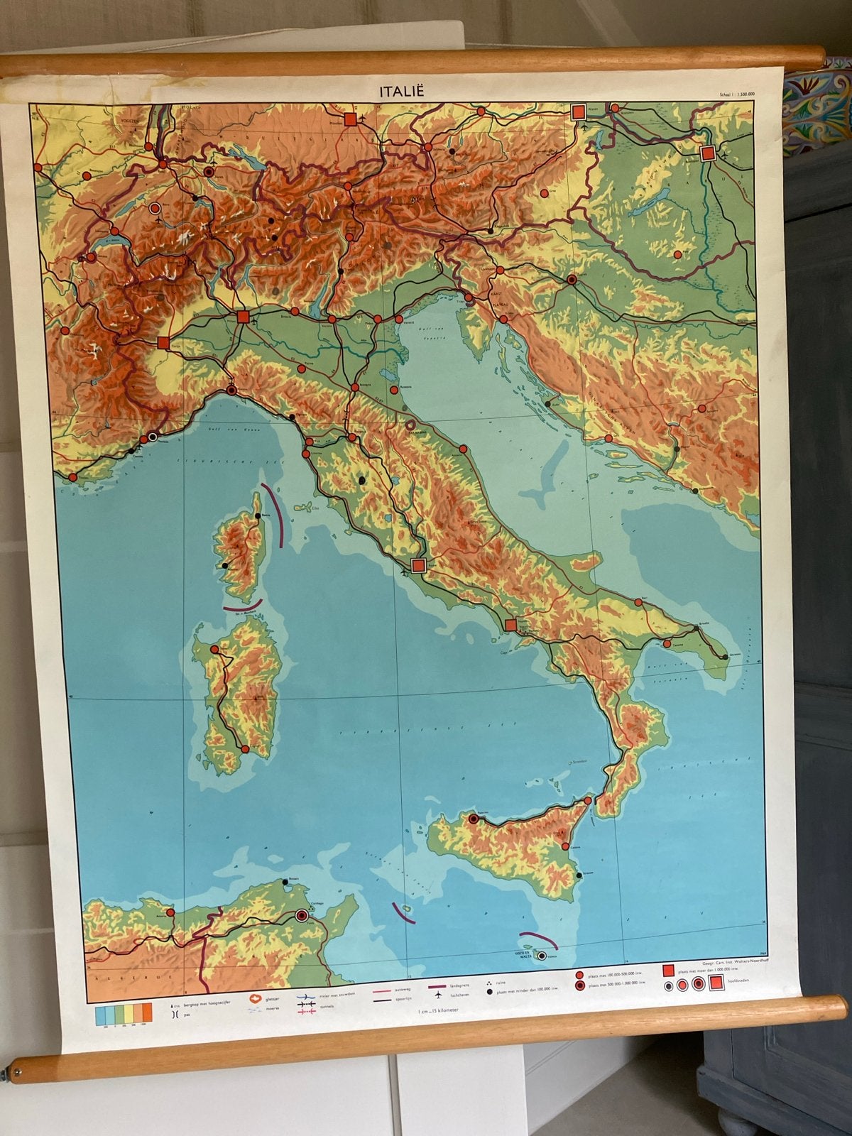 Vintage Rolkaart Italië - Fysieke Kaart, 1800 tot 2000, Italië, Ophalen of Verzenden, Landkaart