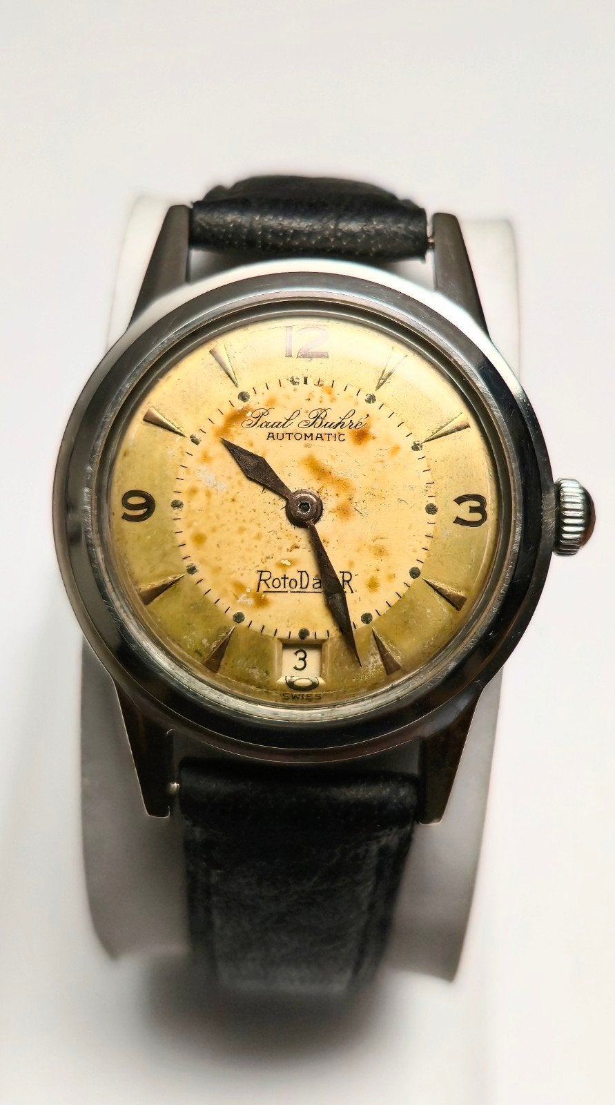 Vintage Paul Buhré RotoDatoR Automaat - 17 Jewels - Jaren'50, Overige merken, Staal, Met bandje, Verzenden