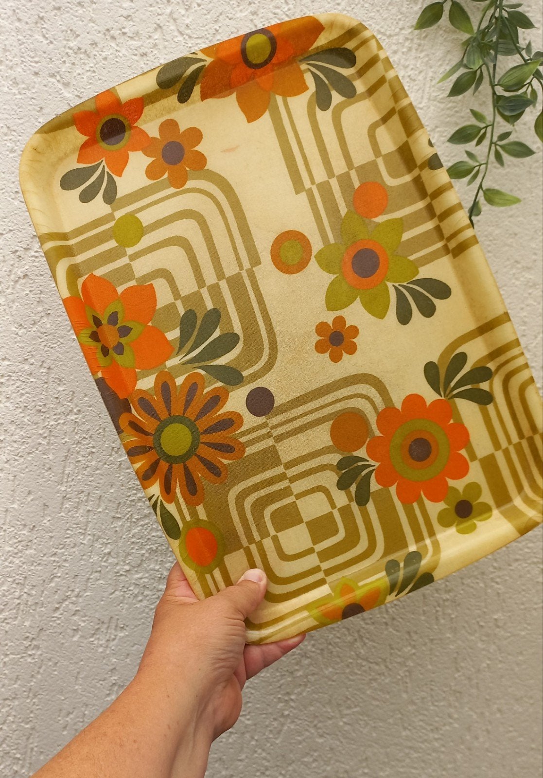 Funky dienblad. Vintage. Glasfiber. Flower Power, Huis en Inrichting, Ophalen of Verzenden, Gebruikt, Rechthoekig, Hout