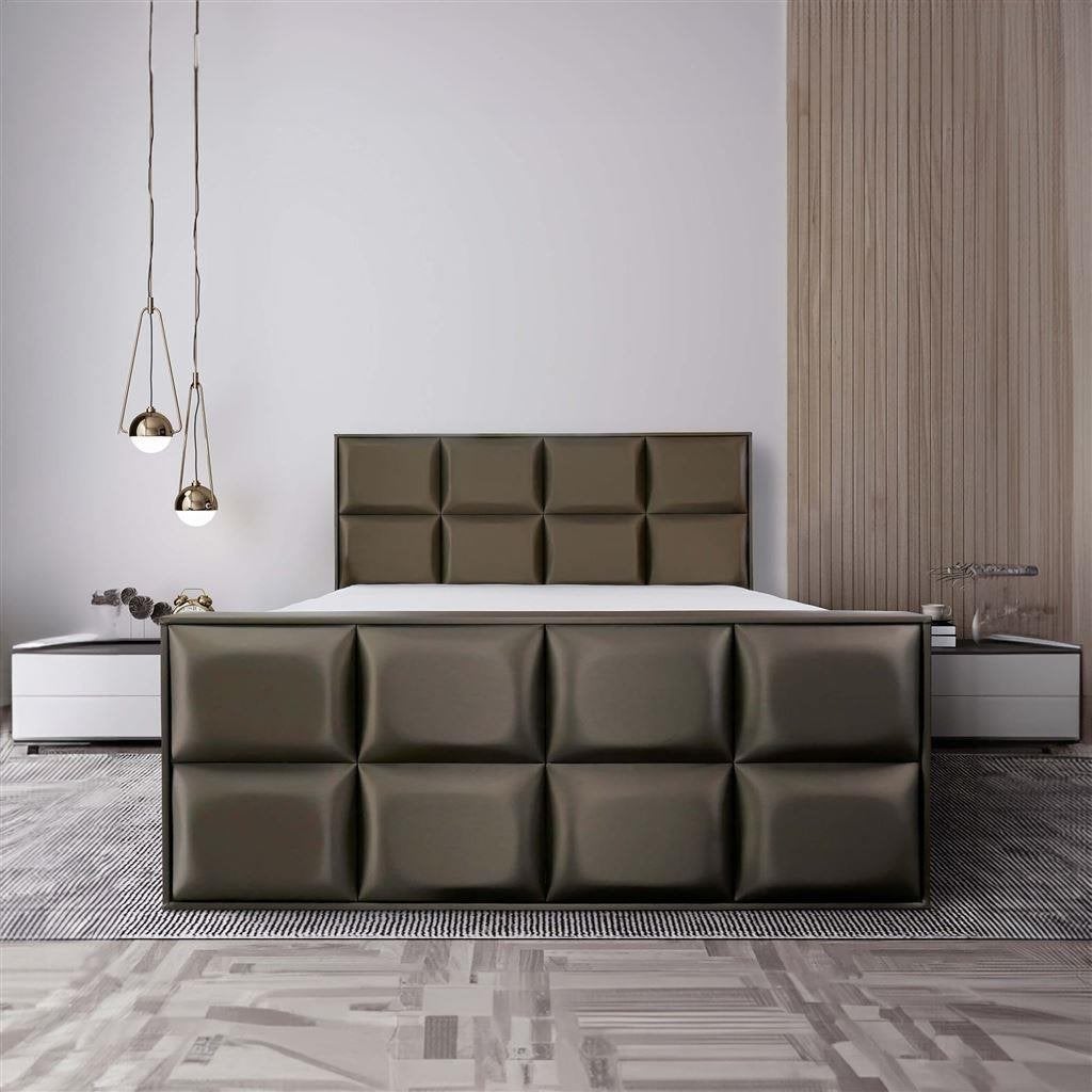 Boxspring Londen, Verzenden, 140 cm, Grijs, Hout