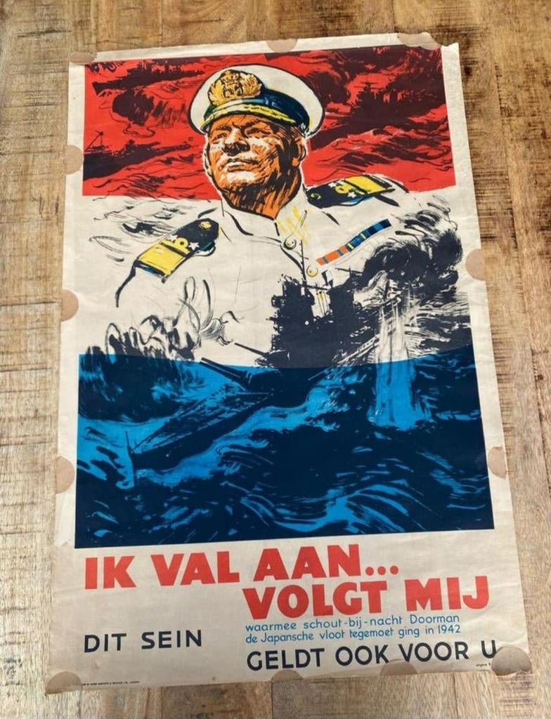 Poster ik val aan... volgt mij, Verzamelen, Militaria | Tweede Wereldoorlog, Ophalen of Verzenden, Nederland, Foto of Poster