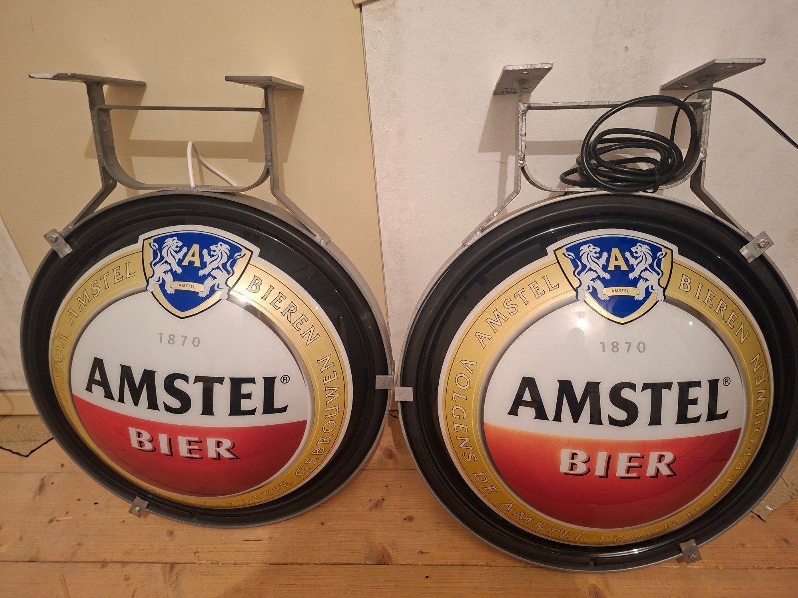 Amstel bier 2x zeldzame amstel lichtbak 50cm diameter in nie, Verzamelen, Ophalen, Zo goed als nieuw, Reclamebord, Plaat of Schild