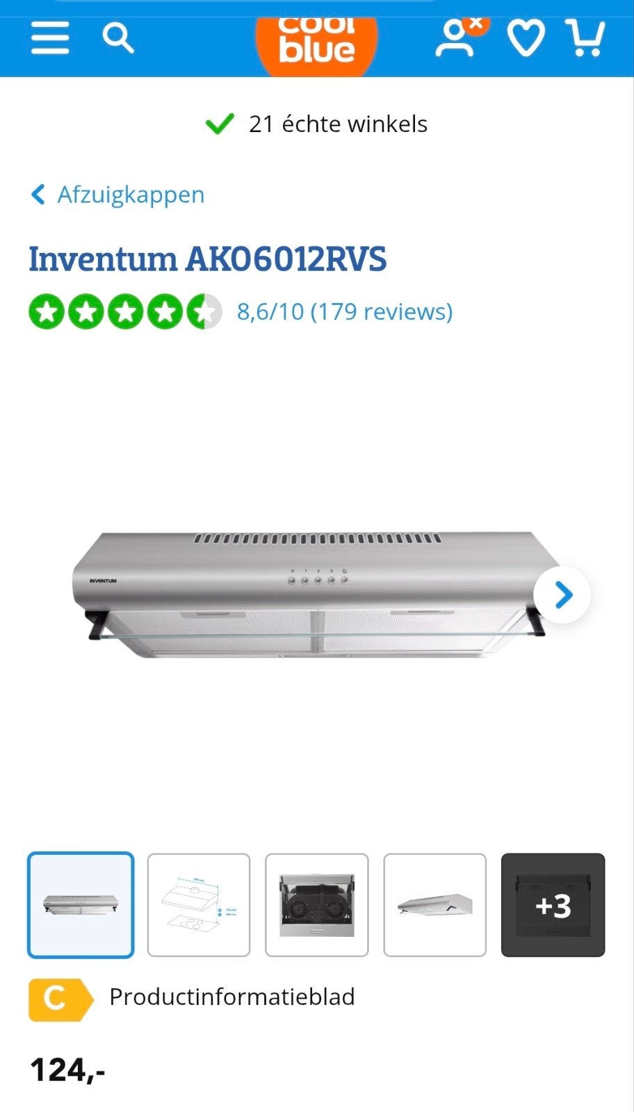 Inventum AKO6012RVS Onderbouw Afzuigkap - RVS, Gebruikt, Onderbouw afzuigkap, Ophalen of Verzenden, Vrijstaand