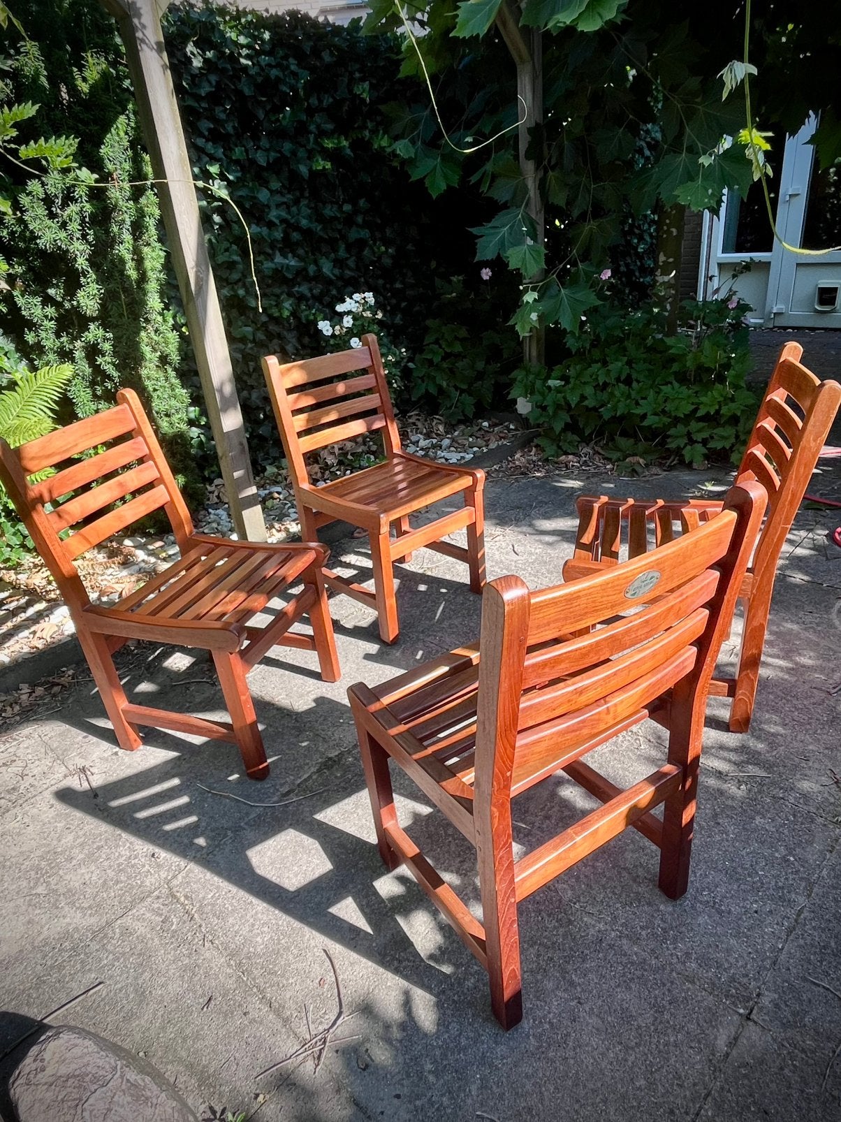 4 Teak houten tuinstoelen, Ophalen, Zo goed als nieuw, Teakhout