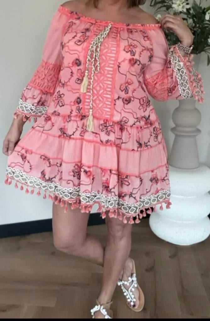Nieuw Koraal boho jurk, Verzenden, Nieuw, Maat 38/40 (M), Boven de knie