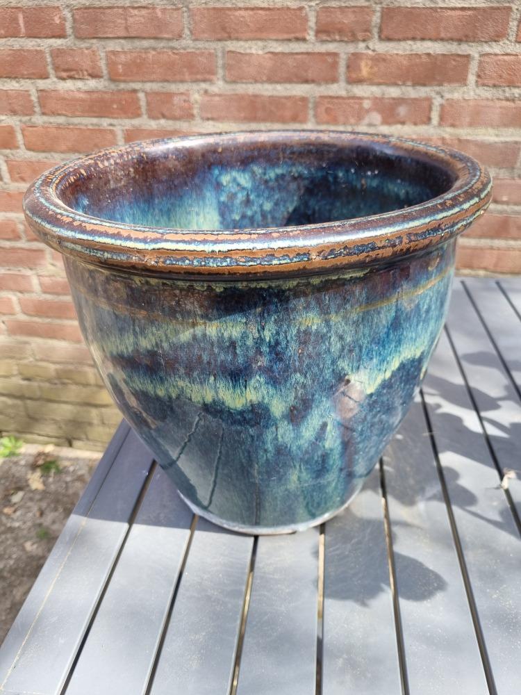 bloempot blauw voor buiten met gat, Tuin en Terras, Bloempotten, Ophalen of Verzenden, 'T Olde Gre-j, Info@toldegrej.nl, Endepoelstraat 20f Didam