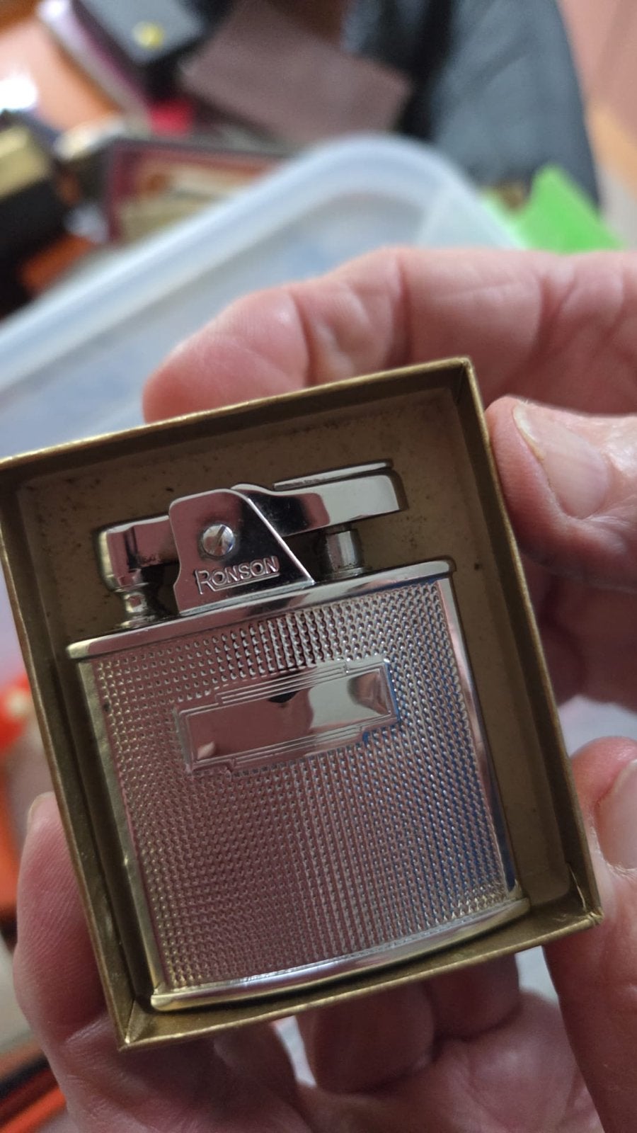 Vintage Ronson Pocket Lighter met originele doos, Verzamelen, Ophalen, Gebruikt, Aansteker
