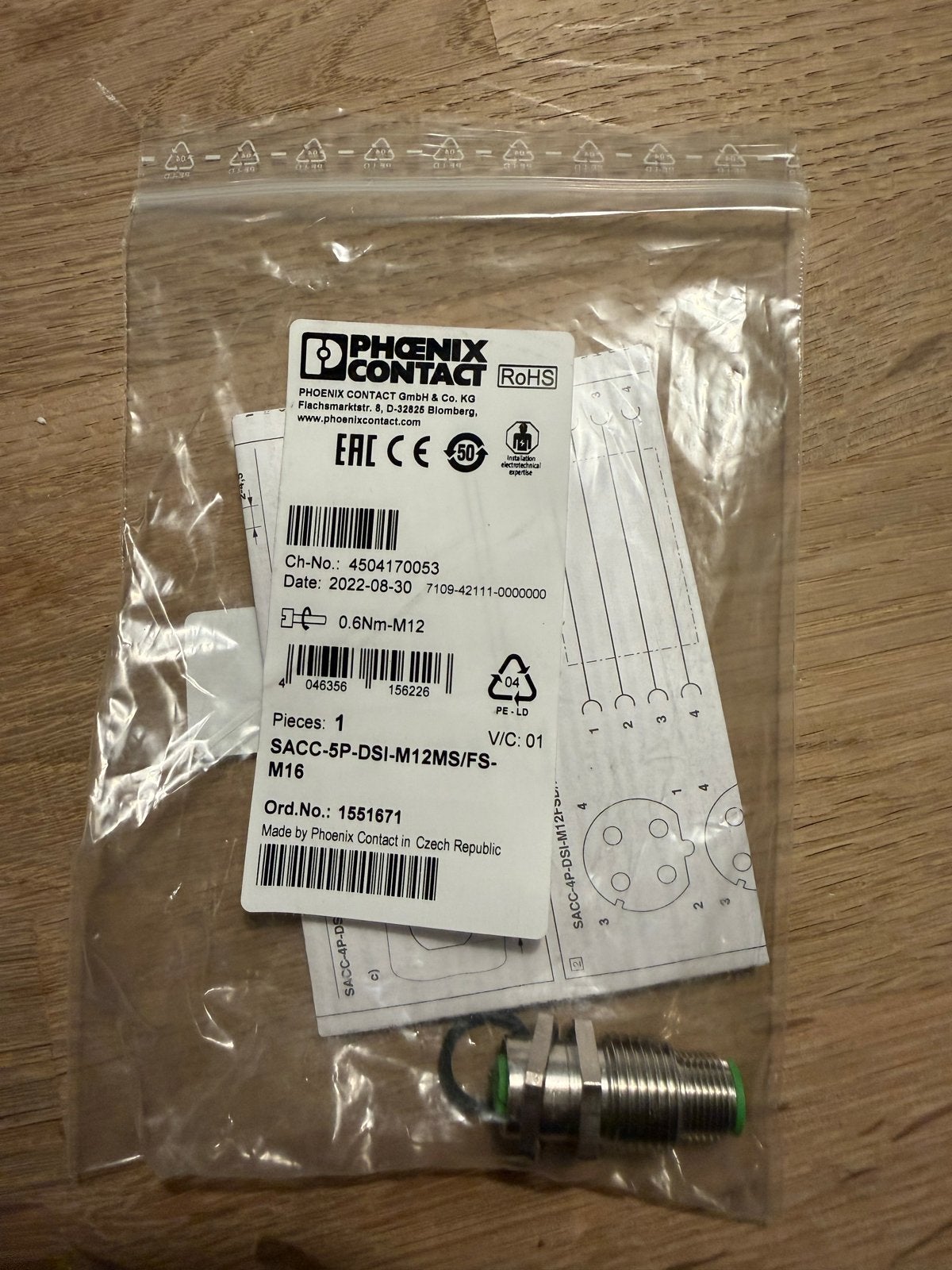 Phoenix Contact  M12 5 polig connector sensor-/actuator, Ophalen of Verzenden, Nieuw