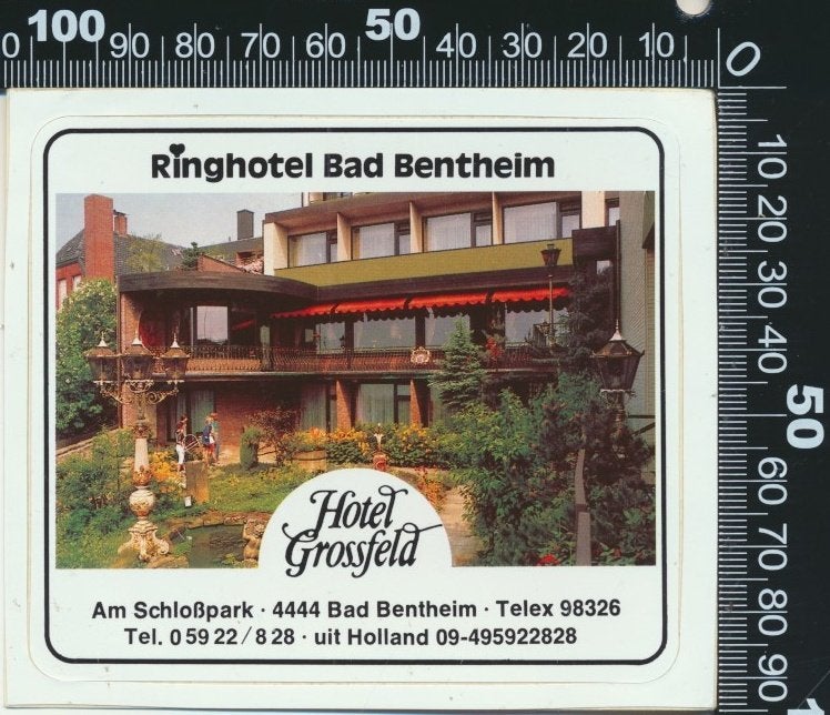 Sticker: Hotel Grossfeld - Bad Bentheim (1), Ophalen of Verzenden, Zo goed als nieuw, Bedrijf of Vereniging