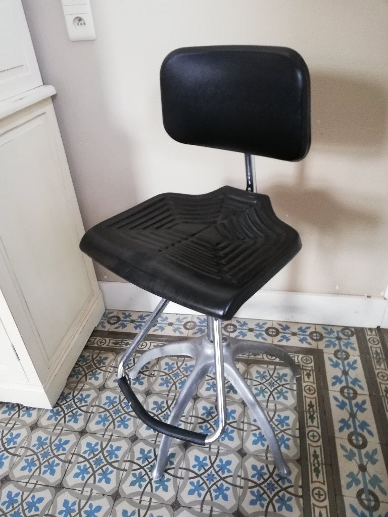 Hoge retro vintage werkkruk / stoel, voetensteun, Ophalen, Gebruikt, Zwart