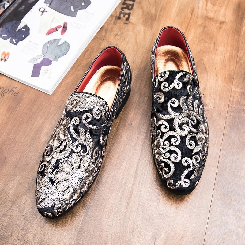 Zwarte bloemen heren loafers schoenen mannen instappers, Verzenden, Nieuw, Zwart, Loafers