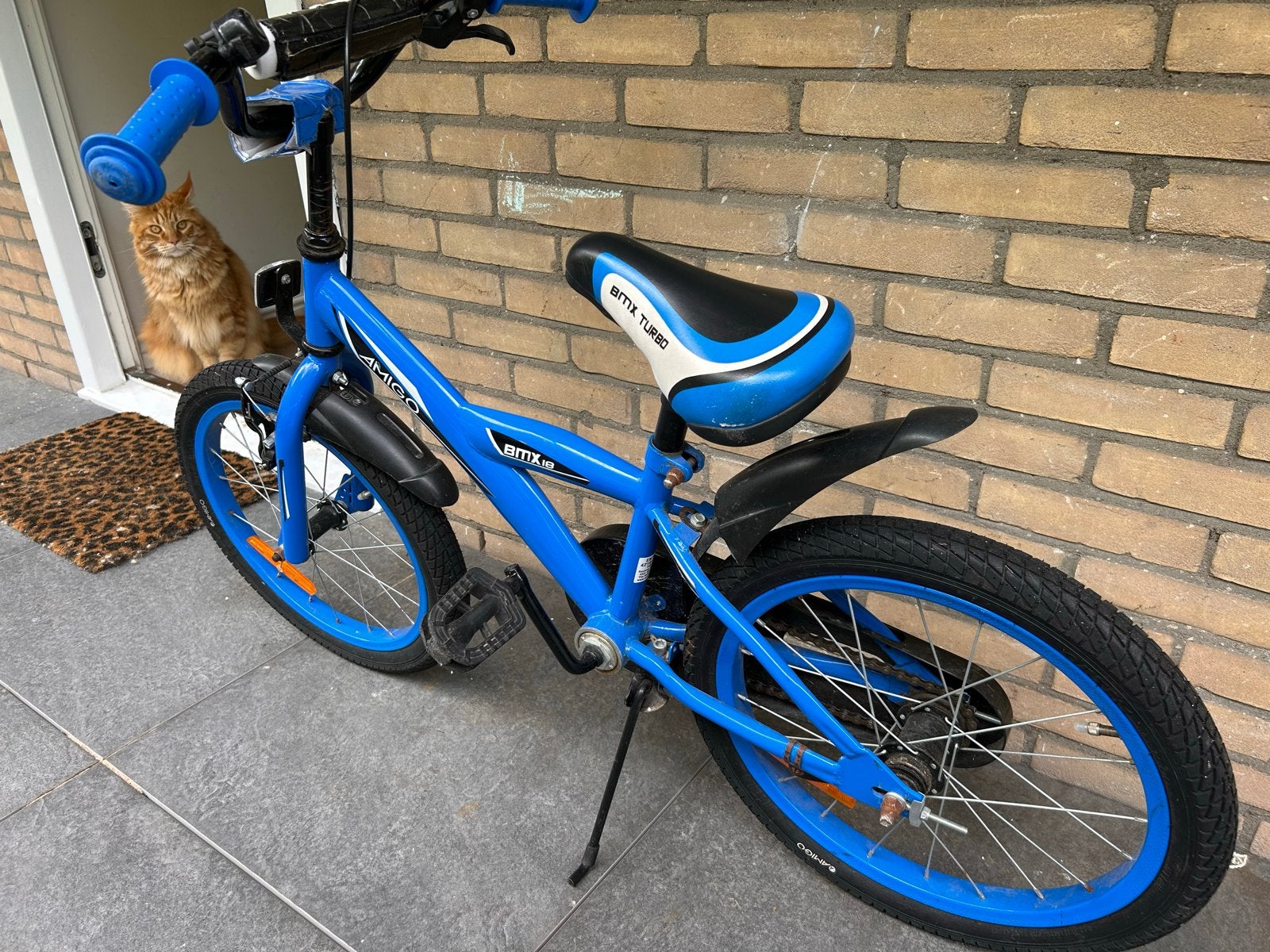 Amigo BMX Turbo Kinderfiets - 18 inch - Blauw, Ophalen, Gebruikt, Terugtraprem, 16 tot 20 inch