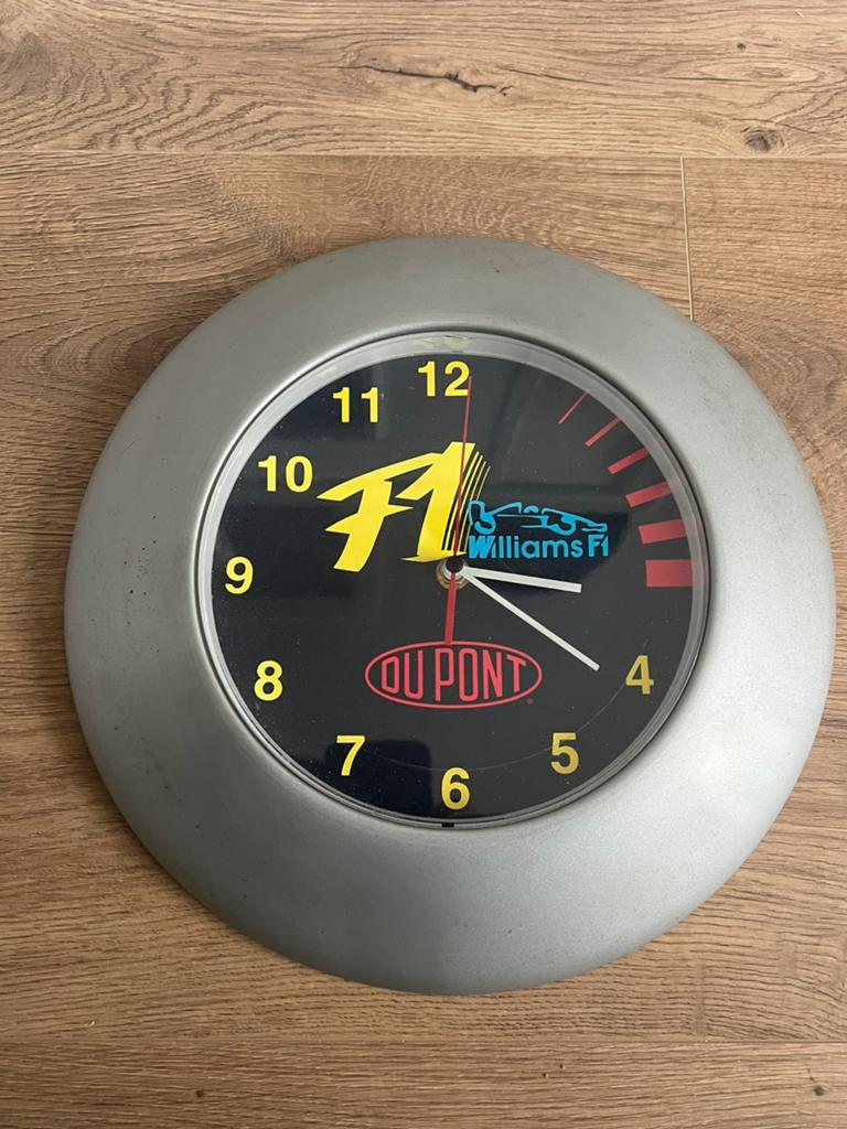 Vintage F1 Williams DuPont wandklok metaal zeldzaam, Ophalen of Verzenden, Zo goed als nieuw, Formule 1