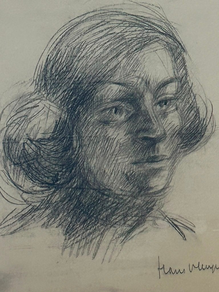 Hans Vleugels (1924–2001) - Portret van een jonge vrouw, Ophalen, Tekening, Houtskooltekening, Handgemaakt